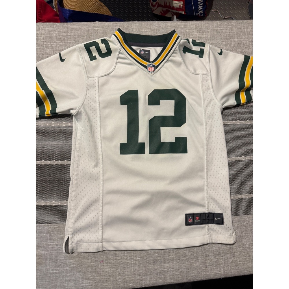 Kids Aaron Rodgers Green Bay Packers NFL Nike White Jersey Size M 10‎ 12